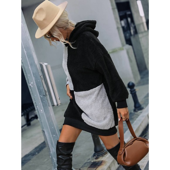 Color Block Teddy Hoodie Dress - Picture 3 of 4